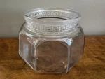 Vintage Octagonal Glass Fish Bowl Terrarium Greek Key Trim. Fixed Price $24.95.
