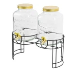 2 Pcs Gallons Jar Glass Beverage Dispensers Set With Gold Spigot Stand. Fixed Price $44.49.