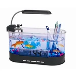 New! Usb Desktop Aquarium Clock/organizer With Led Light, Rocks, Plant. Fixed Price $31.95.