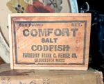 Vtg Comfort Salt Codfish Wood Crate Advertising Nautical Gloucester Ma E1. Fixed Price $19.95.